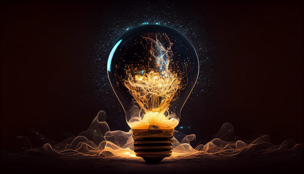 Glowing filament ignites ideas for innovative solutions generated by artificial intelligence